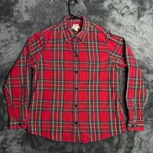 L.L. Bean Flannel Button Up Long Sleeve Collard Plaid Red Size Medium Relaxed